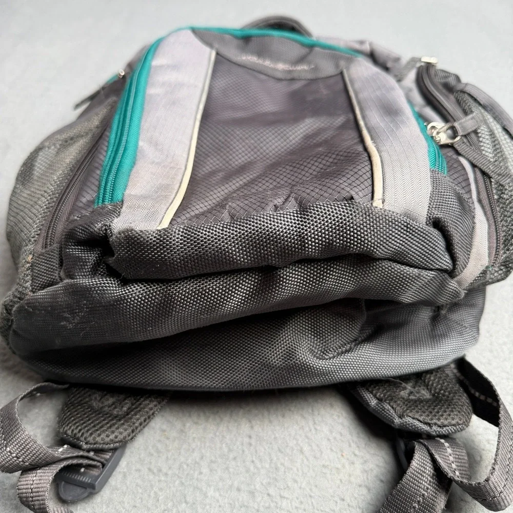 Eddie‎ Bauer Backpack Gray Teal Ripstop Insulated Pocket Hiking Travel Daypack